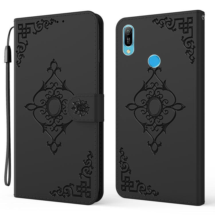 For Huawei Y6 (2019) Embossed Fortune Flower Pattern Horizontal Flip Leather Case with Holder & Card Slot & Wallet & Lanyard