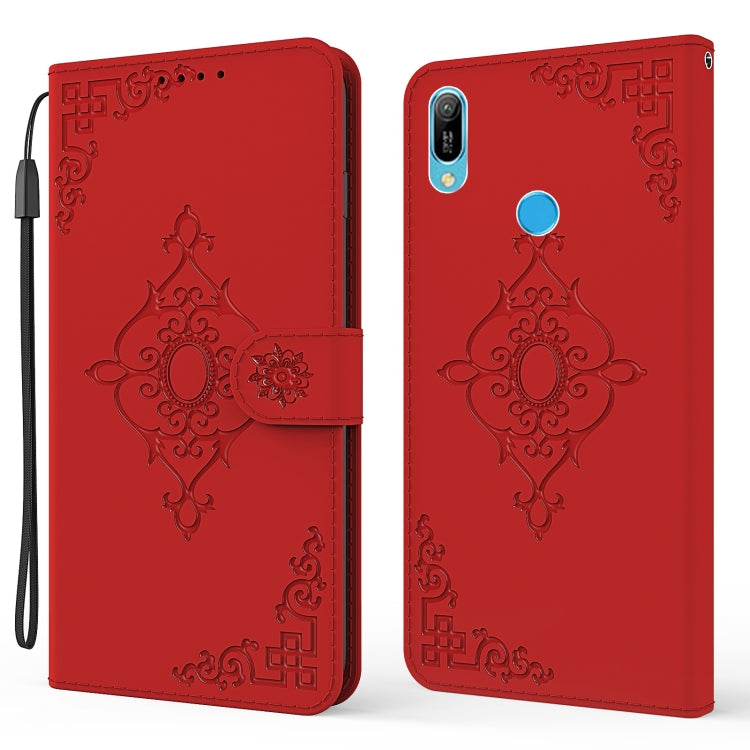 For Huawei Y6 (2019) Embossed Fortune Flower Pattern Horizontal Flip Leather Case with Holder & Card Slot & Wallet & Lanyard