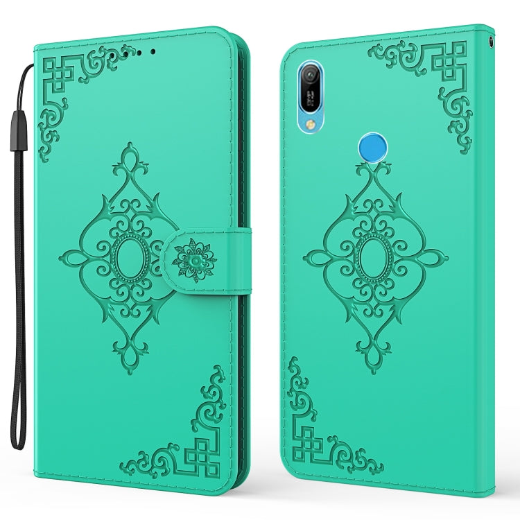 For Huawei Y6 (2019) Embossed Fortune Flower Pattern Horizontal Flip Leather Case with Holder & Card Slot & Wallet & Lanyard
