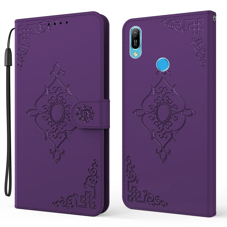 For Huawei Y6 (2019) Embossed Fortune Flower Pattern Horizontal Flip Leather Case with Holder & Card Slot & Wallet & Lanyard