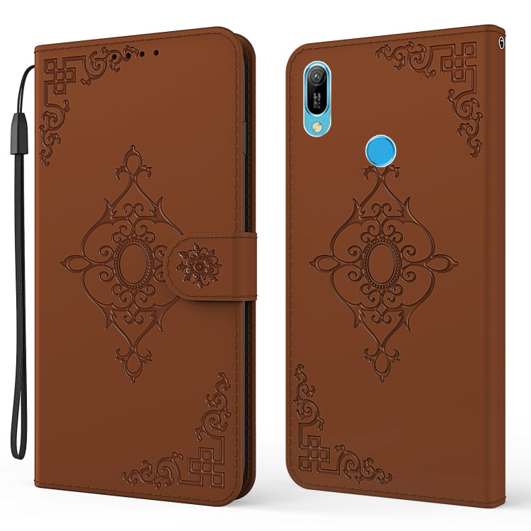 For Huawei Y6 (2019) Embossed Fortune Flower Pattern Horizontal Flip Leather Case with Holder & Card Slot & Wallet & Lanyard