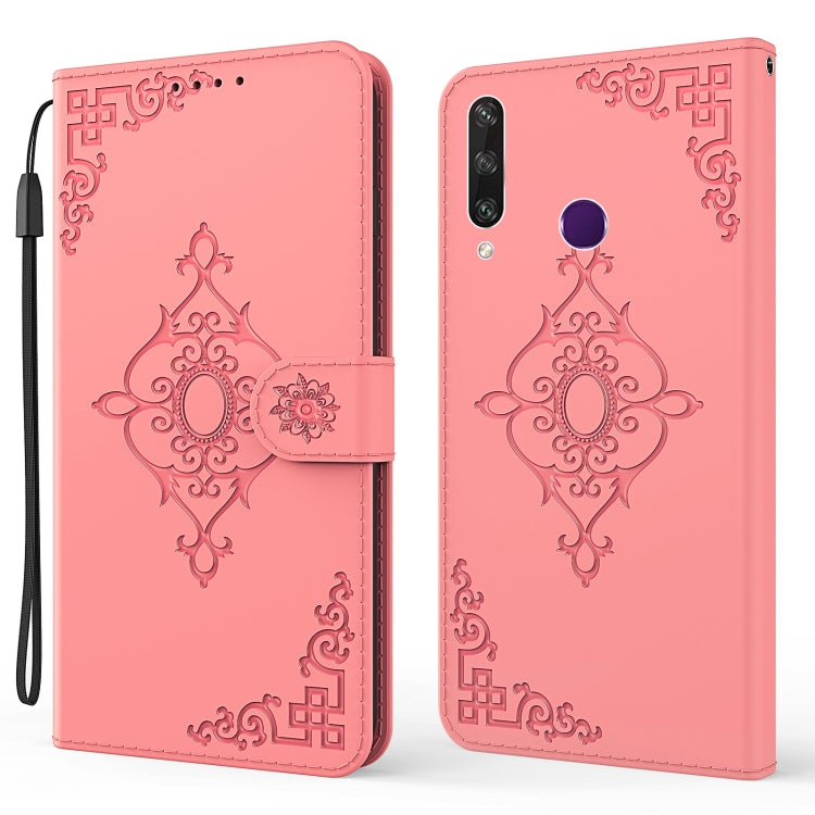 For Huawei Y6p Embossed Fortune Flower Pattern Horizontal Flip Leather Case with Holder & Card Slot & Wallet & Lanyard