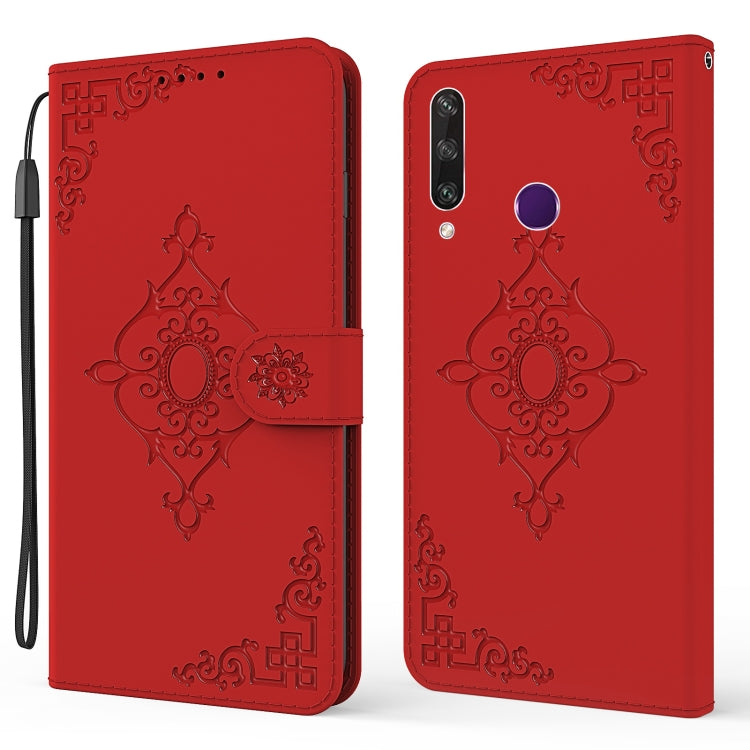 For Huawei Y6p Embossed Fortune Flower Pattern Horizontal Flip Leather Case with Holder & Card Slot & Wallet & Lanyard