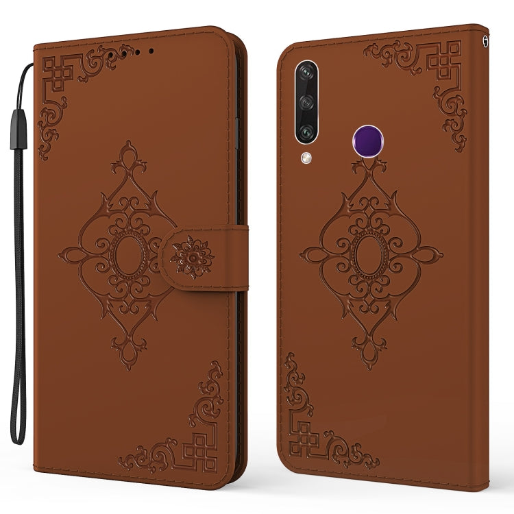 For Huawei Y6p Embossed Fortune Flower Pattern Horizontal Flip Leather Case with Holder & Card Slot & Wallet & Lanyard