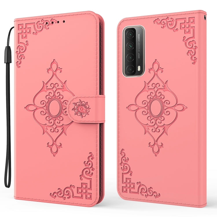 For Huawei P smart 2021 / Y7a Embossed Fortune Flower Pattern Horizontal Flip Leather Case with Holder & Card Slot & Wallet & Lanyard