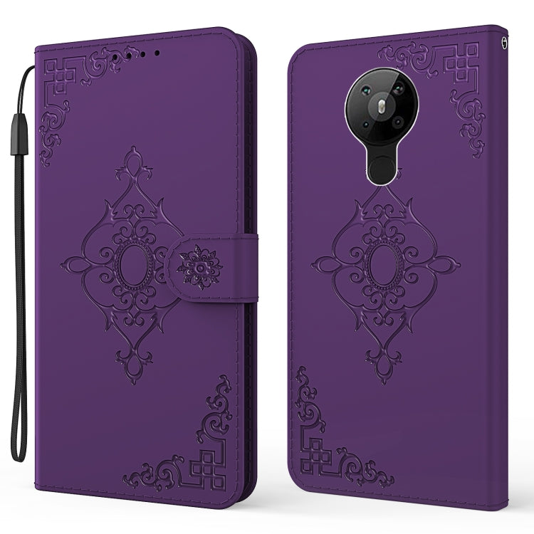 For Nokia 5.3 Embossed Fortune Flower Pattern Horizontal Flip Leather Case with Holder & Card Slot & Wallet & Lanyard