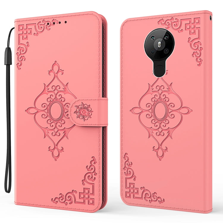 For Nokia 6.2 / 7.2 Embossed Fortune Flower Pattern Horizontal Flip Leather Case with Holder & Card Slot & Wallet & Lanyard