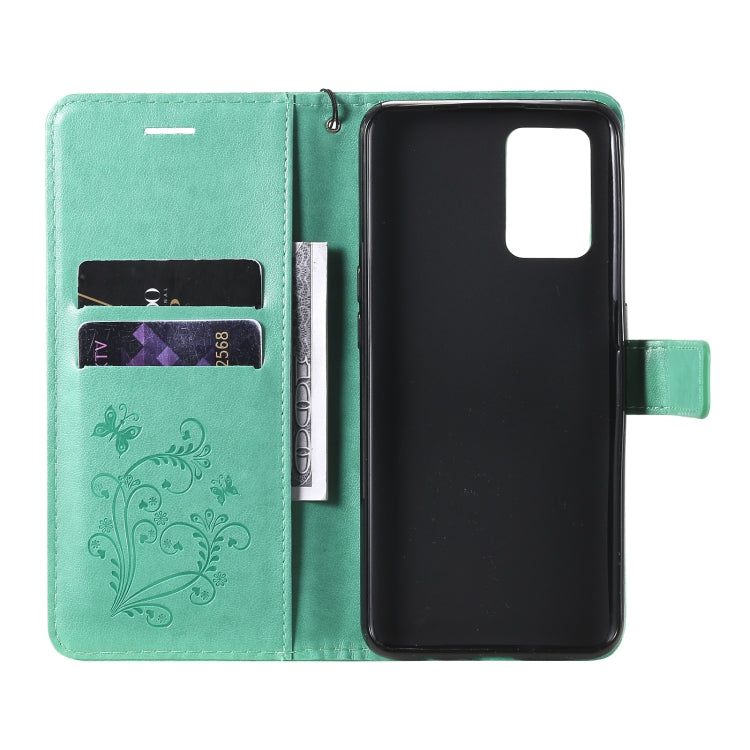 For OPPO A74 4G / F19 4G Pressed Printing Butterfly Pattern Horizontal Flip PU Leather Case with Holder & Card Slots & Wallet & Lanyard