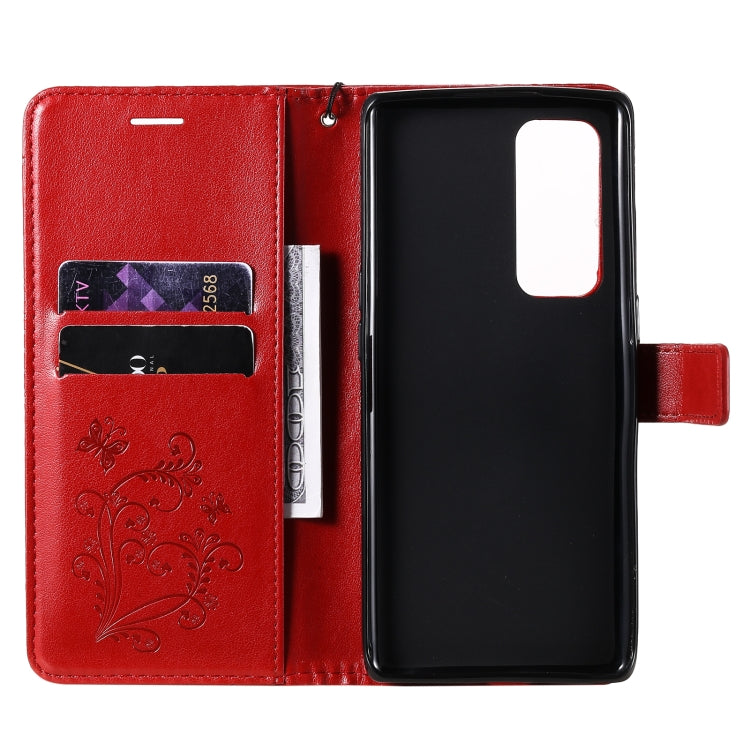 For OPPO Reno5 Pro+ 5G / Find X3 Neo Pressed Printing Butterfly Pattern Horizontal Flip PU Leather Case with Holder & Card Slots & Wallet & Lanyard