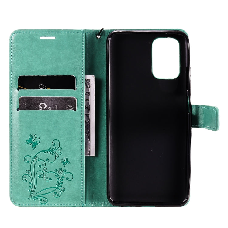 For Xiaomi Redmi Note 10 4G Pressed Printing Butterfly Pattern Horizontal Flip PU Leather Case with Holder & Card Slots & Wallet & Lanyard
