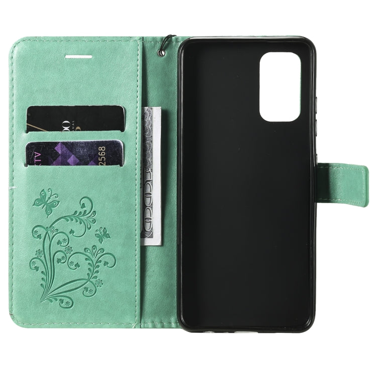 For Samsung Galaxy A32 4G Pressed Printing Butterfly Pattern Horizontal Flip PU Leather Case with Holder & Card Slots & Wallet & Lanyard