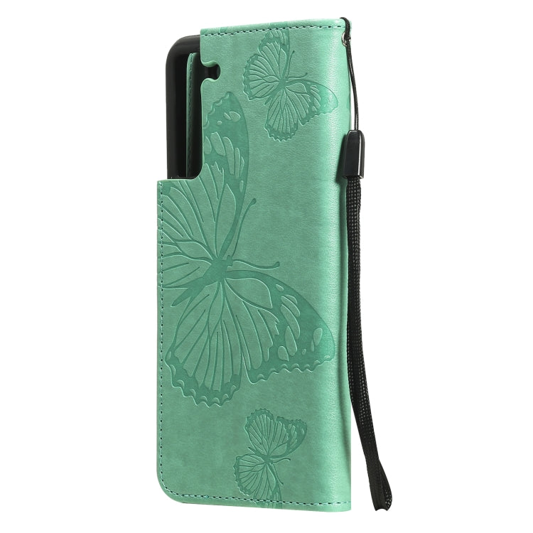 For Samsung Galaxy S21 FE Pressed Printing Butterfly Pattern Horizontal Flip PU Leather Case with Holder & Card Slots & Wallet & Lanyard