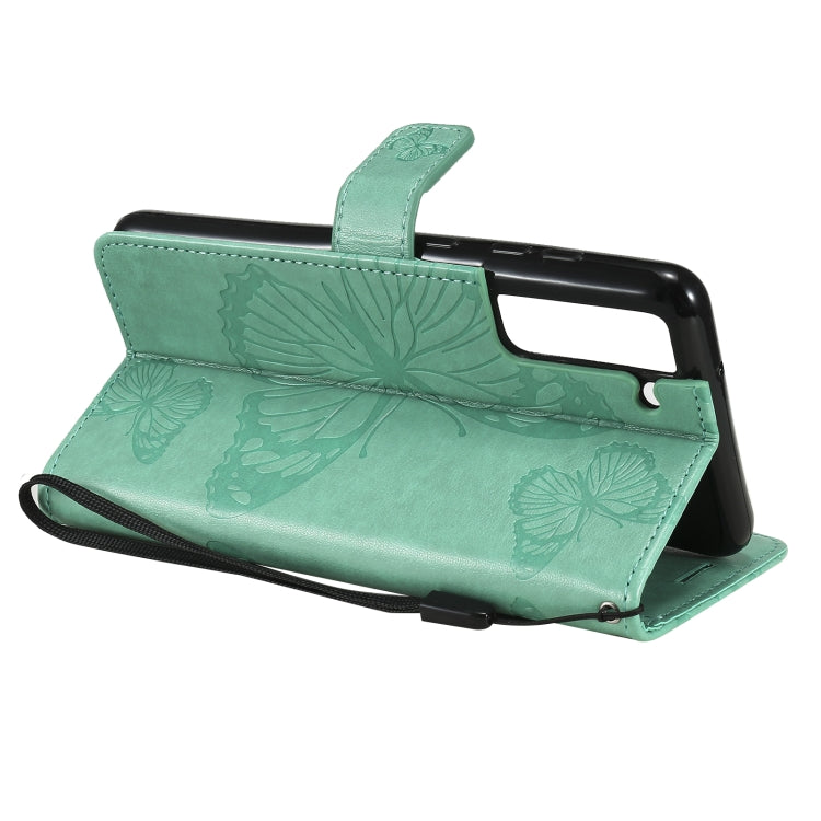 For Samsung Galaxy S21 FE Pressed Printing Butterfly Pattern Horizontal Flip PU Leather Case with Holder & Card Slots & Wallet & Lanyard