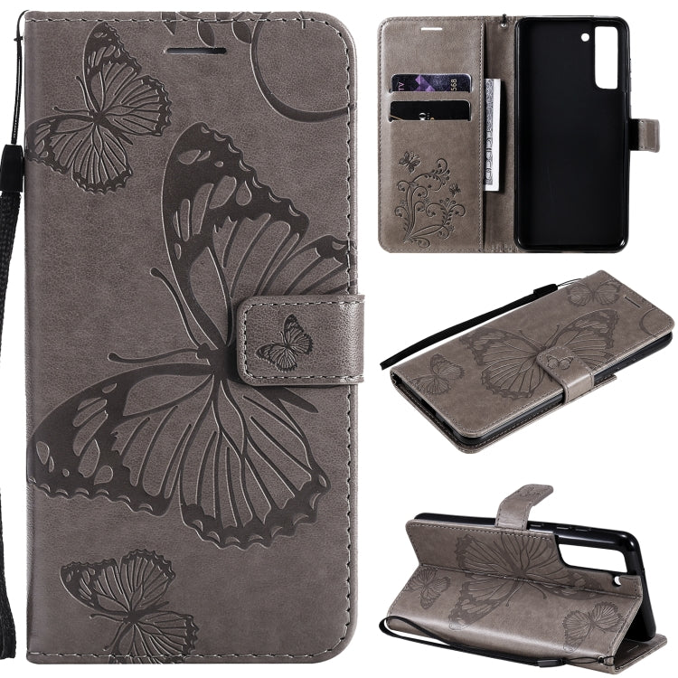 For Samsung Galaxy S21 FE Pressed Printing Butterfly Pattern Horizontal Flip PU Leather Case with Holder & Card Slots & Wallet & Lanyard