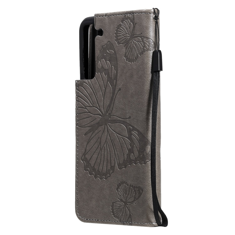 For Samsung Galaxy S21 FE Pressed Printing Butterfly Pattern Horizontal Flip PU Leather Case with Holder & Card Slots & Wallet & Lanyard