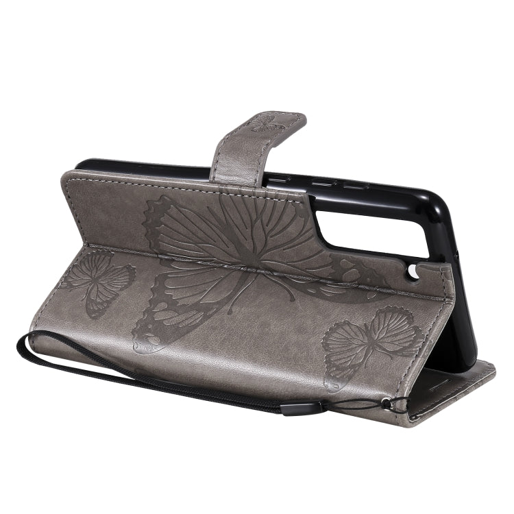 For Samsung Galaxy S21 FE Pressed Printing Butterfly Pattern Horizontal Flip PU Leather Case with Holder & Card Slots & Wallet & Lanyard