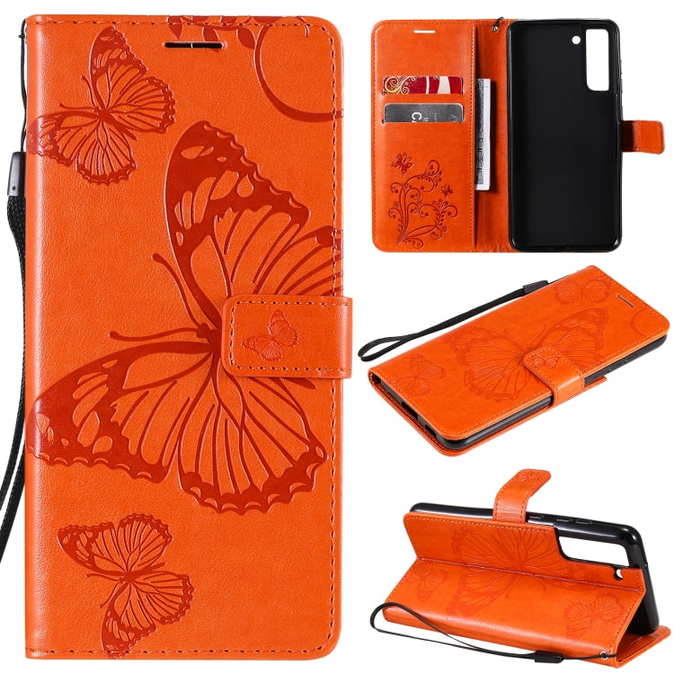 For Samsung Galaxy S21 FE Pressed Printing Butterfly Pattern Horizontal Flip PU Leather Case with Holder & Card Slots & Wallet & Lanyard