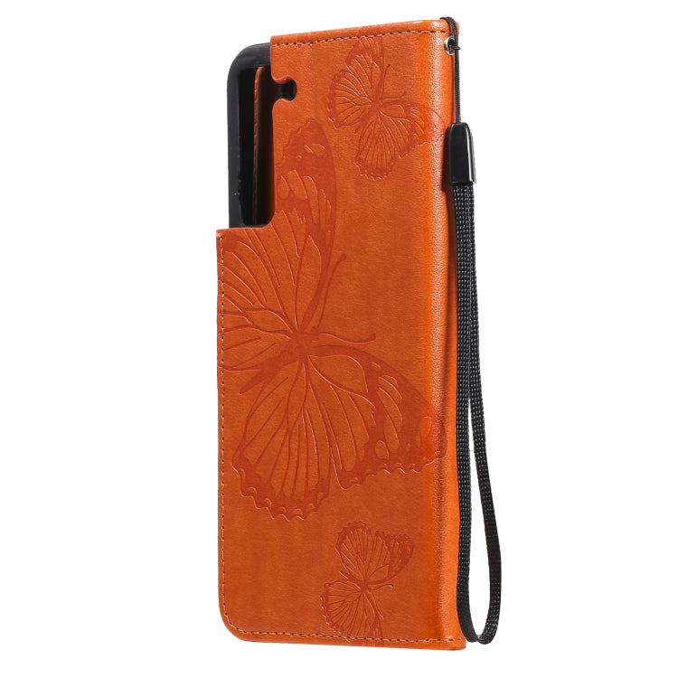 For Samsung Galaxy S21 FE Pressed Printing Butterfly Pattern Horizontal Flip PU Leather Case with Holder & Card Slots & Wallet & Lanyard