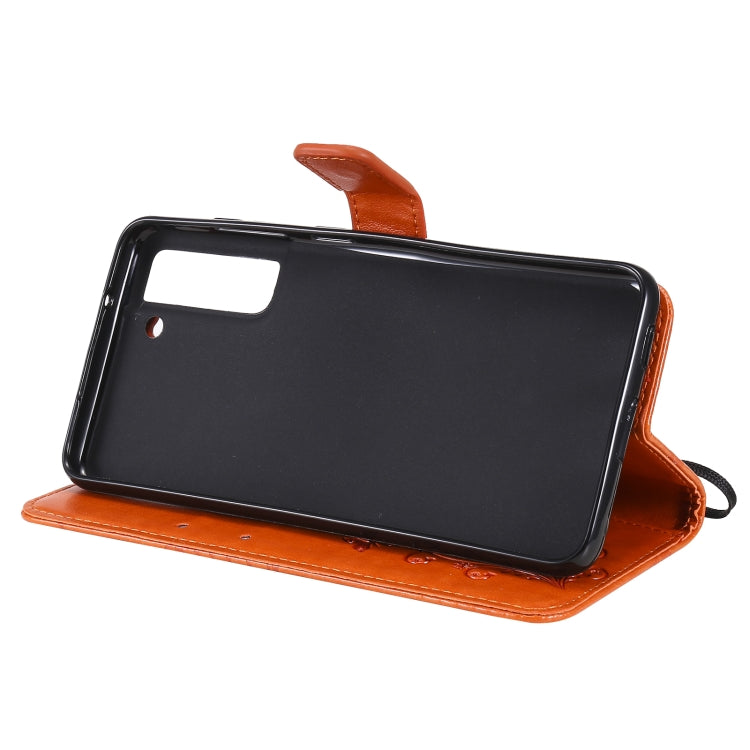 For Samsung Galaxy S21 FE Pressed Printing Butterfly Pattern Horizontal Flip PU Leather Case with Holder & Card Slots & Wallet & Lanyard