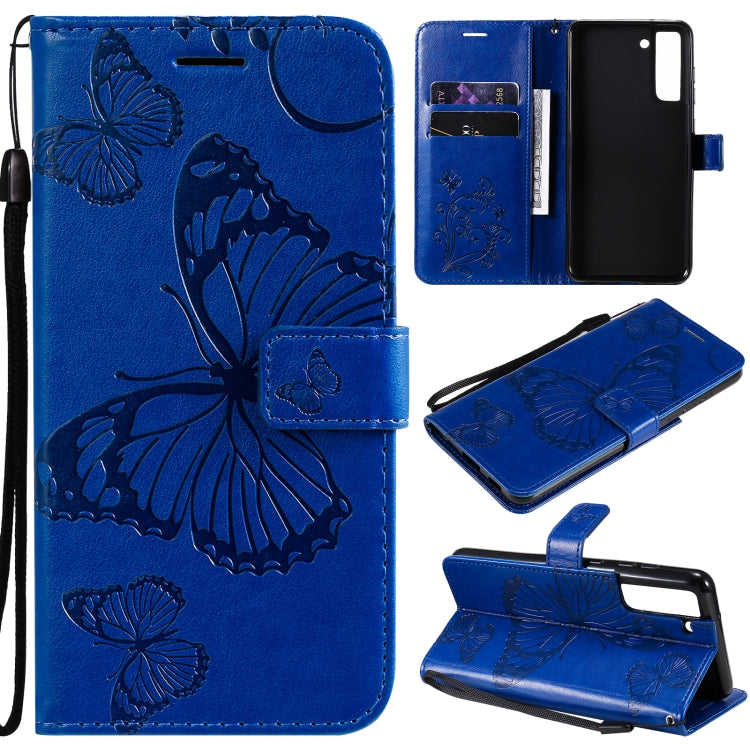 For Samsung Galaxy S21 FE Pressed Printing Butterfly Pattern Horizontal Flip PU Leather Case with Holder & Card Slots & Wallet & Lanyard