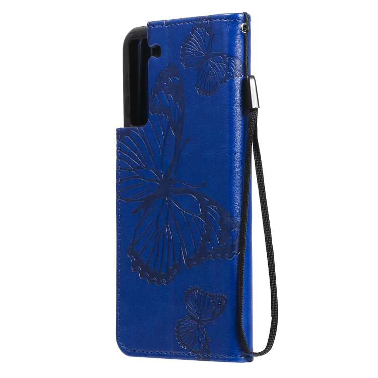For Samsung Galaxy S21 FE Pressed Printing Butterfly Pattern Horizontal Flip PU Leather Case with Holder & Card Slots & Wallet & Lanyard