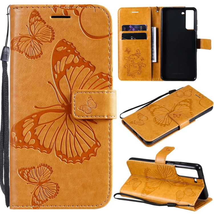 For Samsung Galaxy S21 FE Pressed Printing Butterfly Pattern Horizontal Flip PU Leather Case with Holder & Card Slots & Wallet & Lanyard