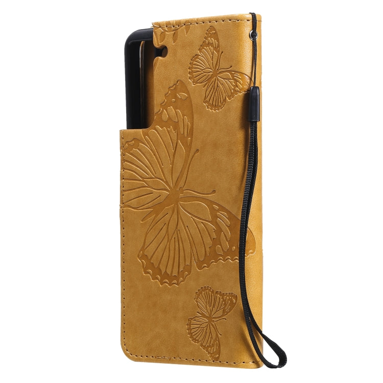For Samsung Galaxy S21 FE Pressed Printing Butterfly Pattern Horizontal Flip PU Leather Case with Holder & Card Slots & Wallet & Lanyard