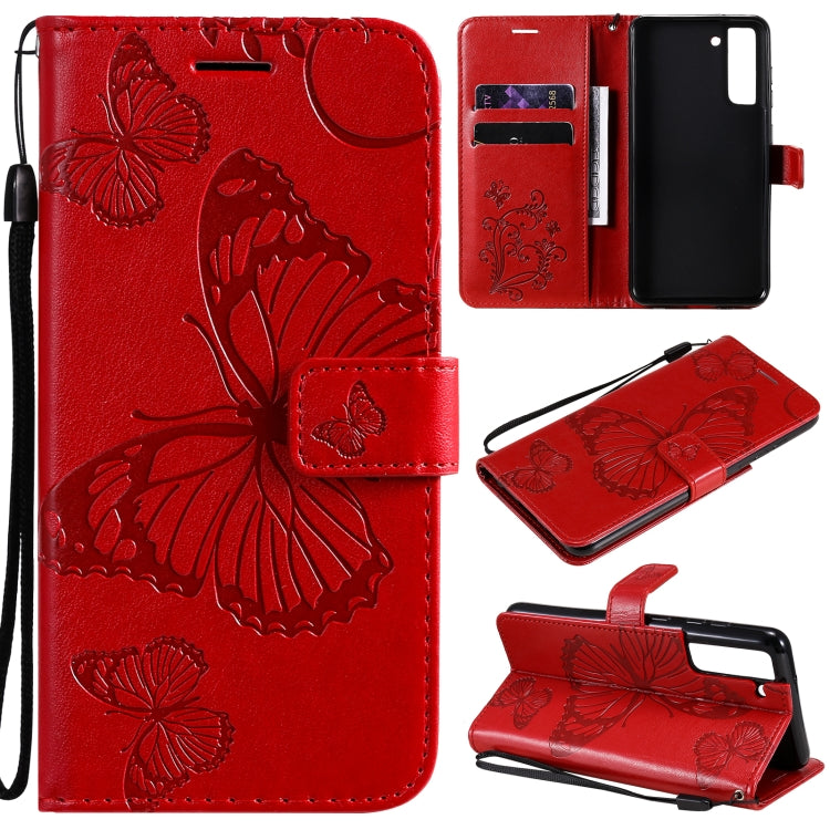 For Samsung Galaxy S21 FE Pressed Printing Butterfly Pattern Horizontal Flip PU Leather Case with Holder & Card Slots & Wallet & Lanyard