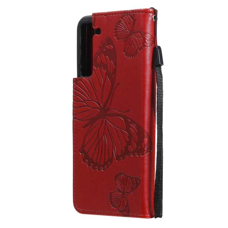 For Samsung Galaxy S21 FE Pressed Printing Butterfly Pattern Horizontal Flip PU Leather Case with Holder & Card Slots & Wallet & Lanyard