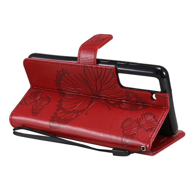 For Samsung Galaxy S21 FE Pressed Printing Butterfly Pattern Horizontal Flip PU Leather Case with Holder & Card Slots & Wallet & Lanyard