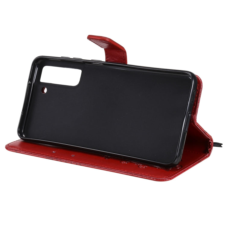 For Samsung Galaxy S21 FE Pressed Printing Butterfly Pattern Horizontal Flip PU Leather Case with Holder & Card Slots & Wallet & Lanyard