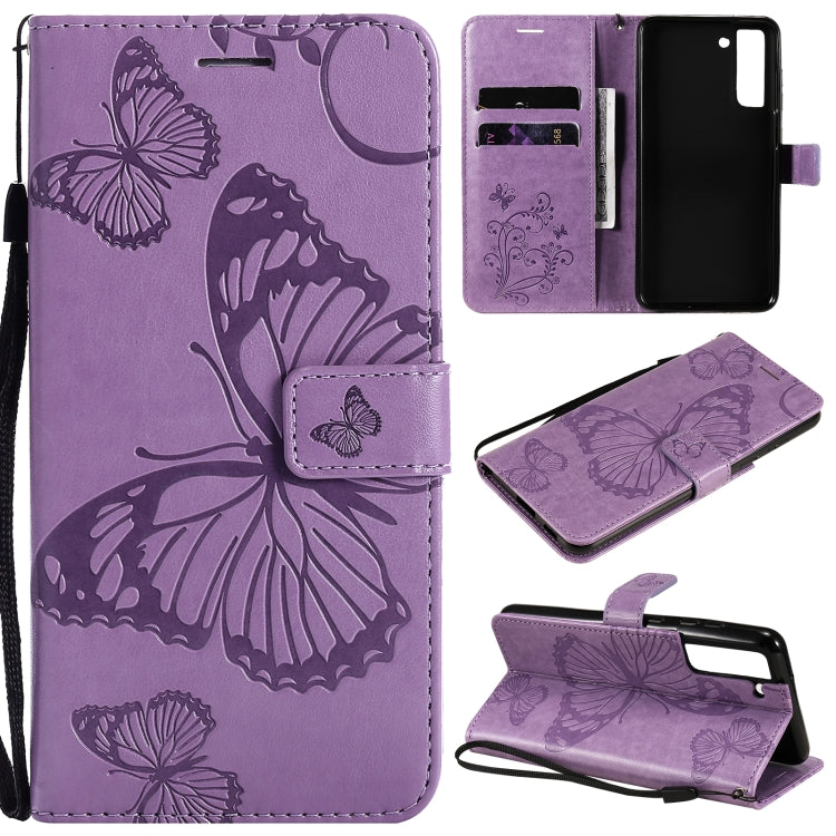 For Samsung Galaxy S21 FE Pressed Printing Butterfly Pattern Horizontal Flip PU Leather Case with Holder & Card Slots & Wallet & Lanyard