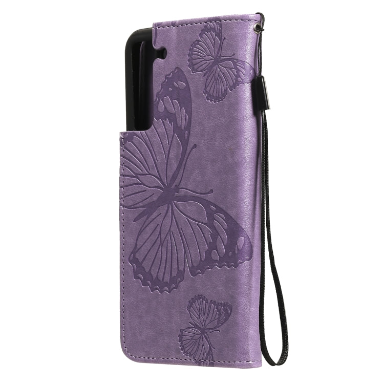For Samsung Galaxy S21 FE Pressed Printing Butterfly Pattern Horizontal Flip PU Leather Case with Holder & Card Slots & Wallet & Lanyard