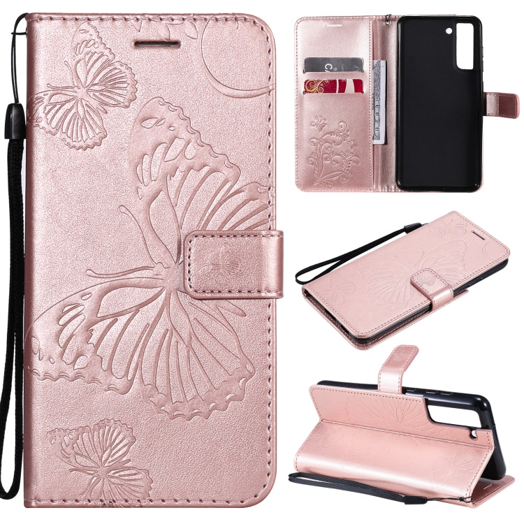 For Samsung Galaxy S21 FE Pressed Printing Butterfly Pattern Horizontal Flip PU Leather Case with Holder & Card Slots & Wallet & Lanyard