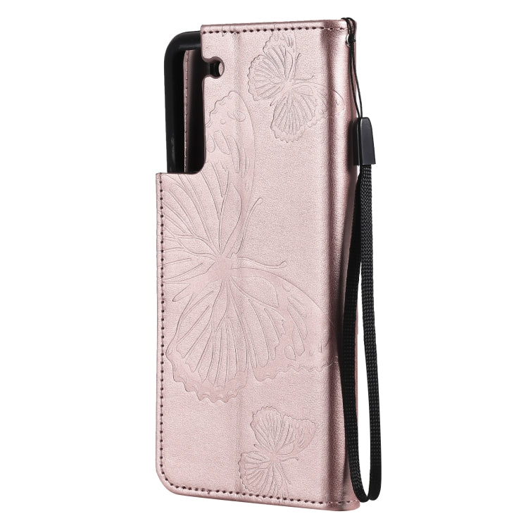 For Samsung Galaxy S21 FE Pressed Printing Butterfly Pattern Horizontal Flip PU Leather Case with Holder & Card Slots & Wallet & Lanyard