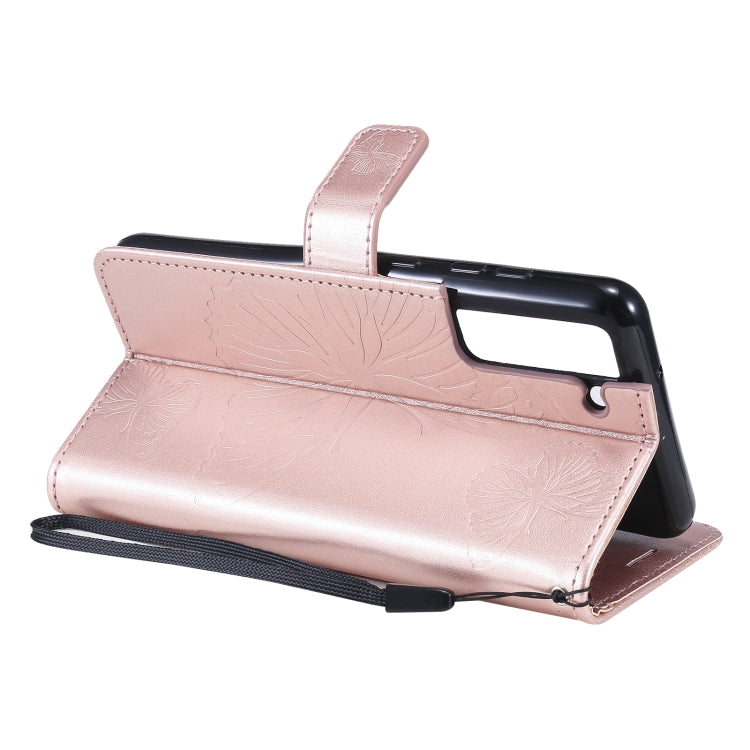 For Samsung Galaxy S21 FE Pressed Printing Butterfly Pattern Horizontal Flip PU Leather Case with Holder & Card Slots & Wallet & Lanyard