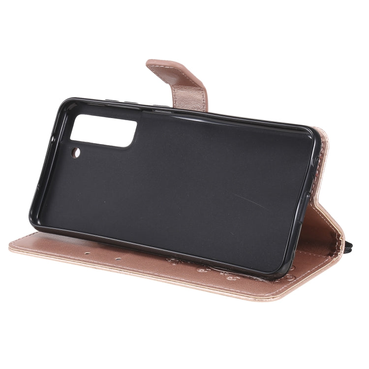 For Samsung Galaxy S21 FE Pressed Printing Butterfly Pattern Horizontal Flip PU Leather Case with Holder & Card Slots & Wallet & Lanyard