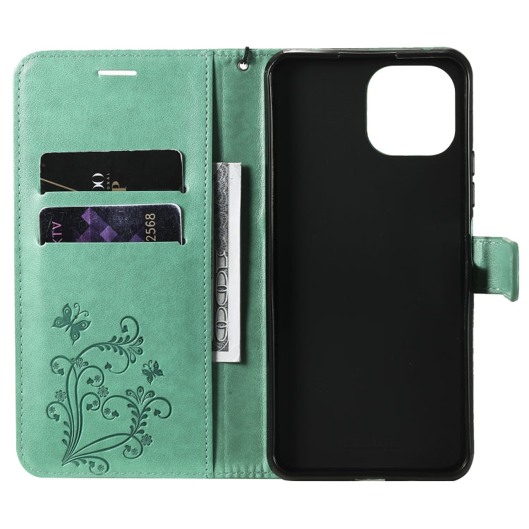 For Xiaomi Mi 11 Lite Pressed Printing Butterfly Pattern Horizontal Flip PU Leather Case with Holder & Card Slots & Wallet & Lanyard