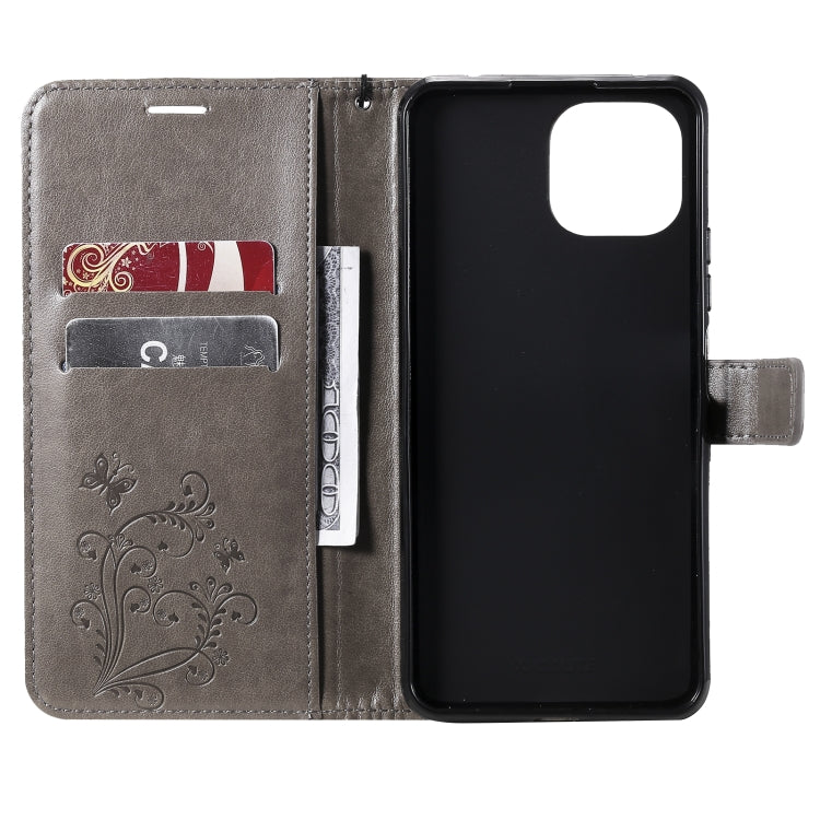 For Xiaomi Mi 11 Lite Pressed Printing Butterfly Pattern Horizontal Flip PU Leather Case with Holder & Card Slots & Wallet & Lanyard