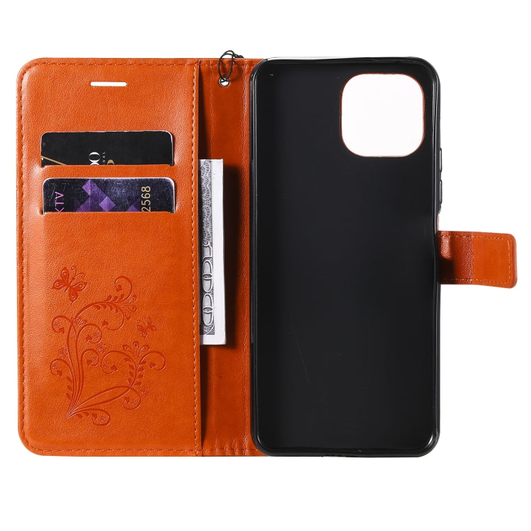 For Xiaomi Mi 11 Lite Pressed Printing Butterfly Pattern Horizontal Flip PU Leather Case with Holder & Card Slots & Wallet & Lanyard