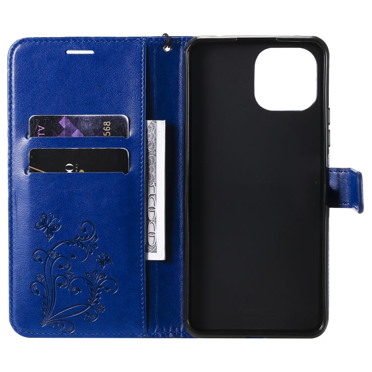 For Xiaomi Mi 11 Lite Pressed Printing Butterfly Pattern Horizontal Flip PU Leather Case with Holder & Card Slots & Wallet & Lanyard