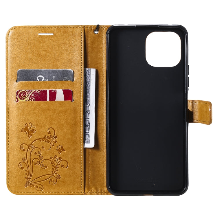 For Xiaomi Mi 11 Lite Pressed Printing Butterfly Pattern Horizontal Flip PU Leather Case with Holder & Card Slots & Wallet & Lanyard