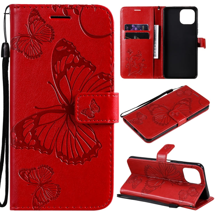 For Xiaomi Mi 11 Lite Pressed Printing Butterfly Pattern Horizontal Flip PU Leather Case with Holder & Card Slots & Wallet & Lanyard