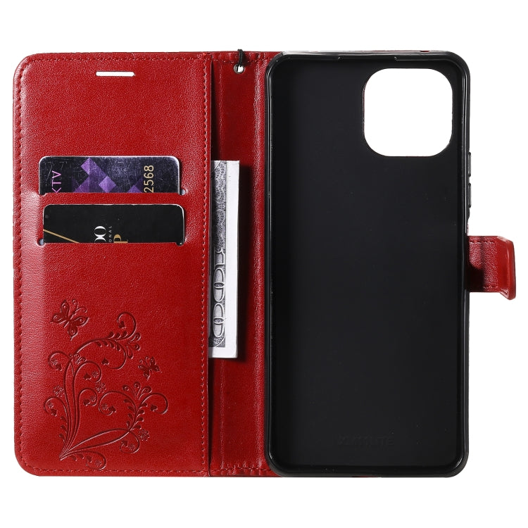 For Xiaomi Mi 11 Lite Pressed Printing Butterfly Pattern Horizontal Flip PU Leather Case with Holder & Card Slots & Wallet & Lanyard