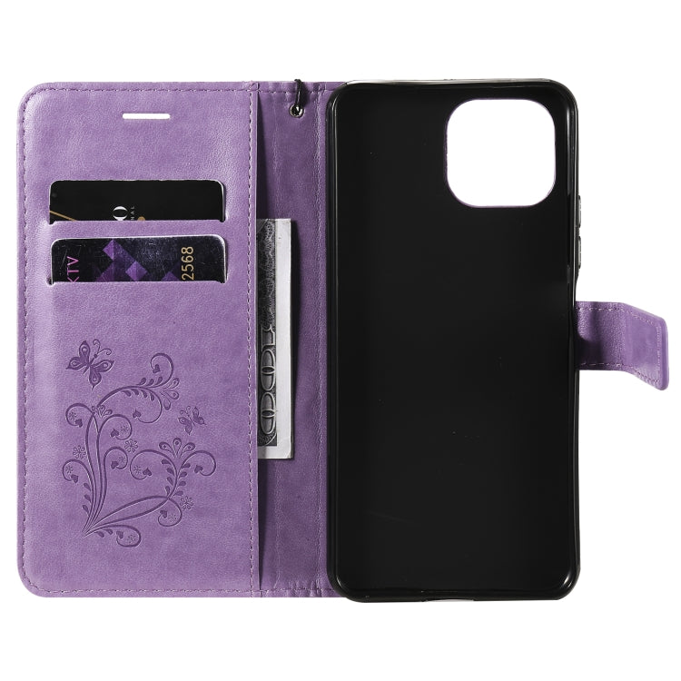 For Xiaomi Mi 11 Lite Pressed Printing Butterfly Pattern Horizontal Flip PU Leather Case with Holder & Card Slots & Wallet & Lanyard