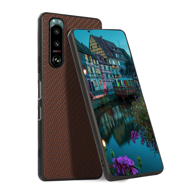 For Sony Xperia 5 III Carbon Fiber Skin PU + PC + TPU Shockprof Protective Case