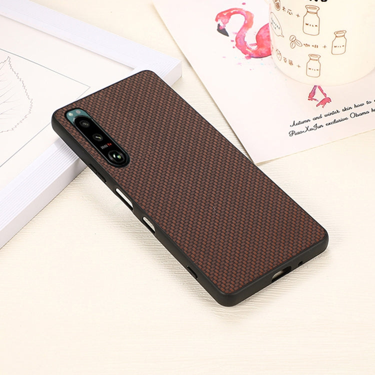 For Sony Xperia 5 III Carbon Fiber Skin PU + PC + TPU Shockprof Protective Case