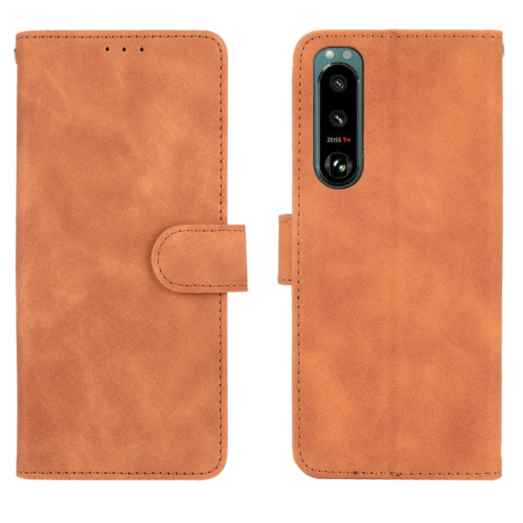 For Sony Xperia 5 III Solid Color Skin Feel Magnetic Buckle Horizontal Flip Calf Texture PU Leather Case with Holder & Card Slots & Wallet