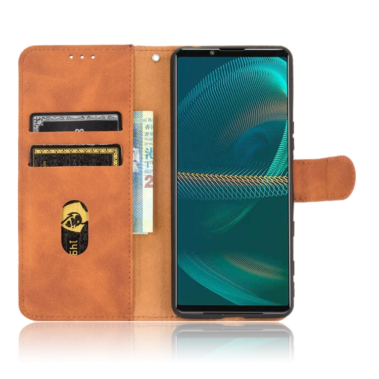 For Sony Xperia 5 III Solid Color Skin Feel Magnetic Buckle Horizontal Flip Calf Texture PU Leather Case with Holder & Card Slots & Wallet