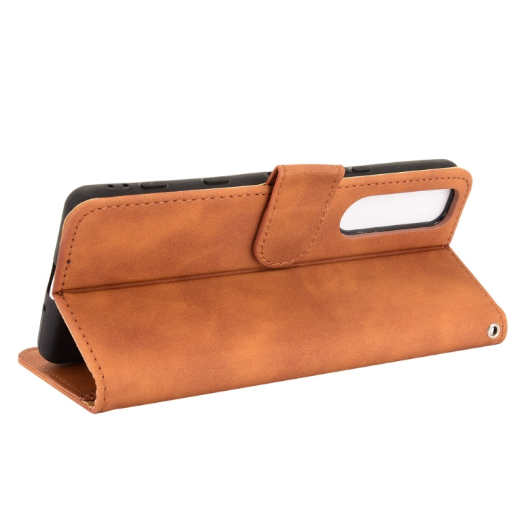 For Sony Xperia 5 III Solid Color Skin Feel Magnetic Buckle Horizontal Flip Calf Texture PU Leather Case with Holder & Card Slots & Wallet